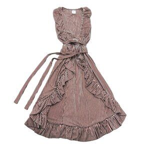 Women’s MISA Los Angeles Striped Ruffle Wrap Robe Dress Pink Black